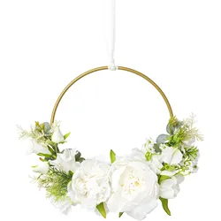 Kunstkranz CREATIV GREEN "Peonien-Deko-Kranz", weiß, L:10cm Ø:25cm, Obermaterial: 70% Polyester, 30% Kunststoff, Kunstpflanzen