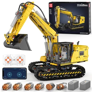 Mould King RC Technic Bagger, 13112 Motorisiertes Raupenbaggermodell, APP Raupenbagger Bausteinbausatz, Elektrobaggermodell (2169 Teile)