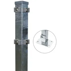 MR-Shop Eckpfosten feuerverzinkt mit Bodenplatte, Klemmhalter, 1.630 mm