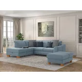sit&more Ecksofa Dundee L-Form, mit Federkern und Massivholzfüßen, wahlweise mit Kopfteilverstellung blau