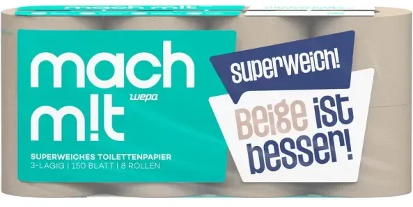 mach m!t Toilettenpapier 3-lagig, 150 Blatt (8 Rollen)