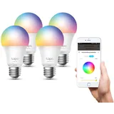 TP-Link Tapo L530E(4-Pack) alexa Lampe E27, Mehrfarbrige dimmbare smarte WLAN Glühbirne, Smart home zubehör, Abläufe und Zeitpläne, Kein Hub notwendig