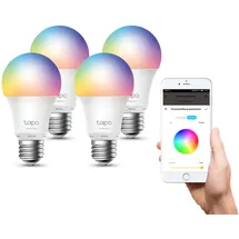 TP-Link Tapo L530E(4-Pack) alexa Lampe E27, Mehrfarbrige dimmbare smarte WLAN Glühbirne, Smart home zubehör, Abläufe und Zeitpläne, Kein Hub notwendig