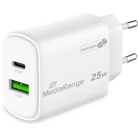 MediaRange Ladegerät 25W 2-Port 1x USB-C GaN, Weiß