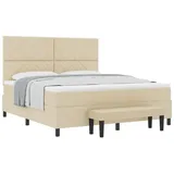vidaXL Boxspringbett mit Matratze & Bank Creme 180x200 cm Stoff