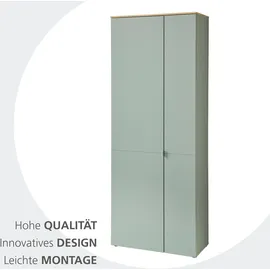 Innostyle Bari 78 x 202 x 39 cm grün / schilfgrün matt, 2-türig, 9 Fächer, Softclose, FSC-zertifiziert