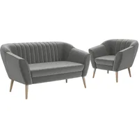 MEBLINI Mini Sofa Set 2-1 für Wohnzimmer - Mini Lounge für DREI Personen - Küchensofa - Sofa Klein - Sitzgarnitur - Polstergarnitur - Sofagarnituren - KAIA - 2+1 - Hellgrau Samt