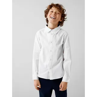 Langarmhemd NAME IT "NKMNEWSA für Jungen mit Knopfleiste und Baumwollkomfort", Jungen, Gr. 104, N-Gr, weiß (hellweiß), Web, Obermaterial: 100% Baumwolle, unifarben, casual, regular fit, Langarm Ärmel mit Ärmelschlitz 1-Knopf-Manschette, Hemden, unifarben, casual, regular fit, Baumwolle, Hemdkragen