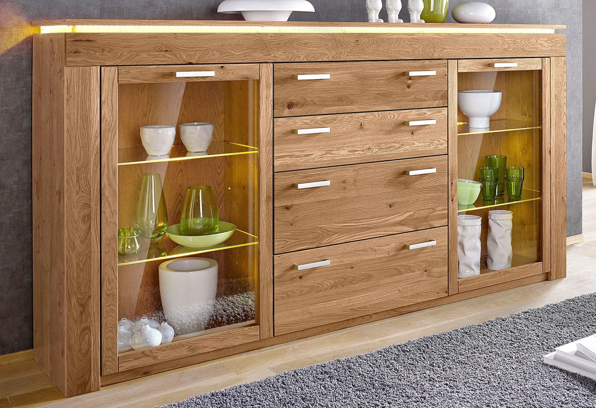Highboard VOGL MÖBELFABRIK, wildeiche teilmassiv, B:222cm H:114,5cm T:40cm, Sideboards, Highboard, Breite 222 cm
