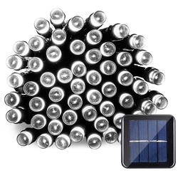 Merry 2024 LED-Lichterkette LED-Lichterkette,10/20M Solar Lichterkette,Weihnachtslichter, Lichtsensorsteuerung,8 Funktionen,IP44 Wasserdicht,für Innen und Außen weiß
