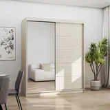 fabryka mebli idczak Schwebetürenschrank Kleiderschrank Bono 05, 160 cm, Sonoma/Sonoma mit Spiegel - Hellbraun