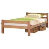 58 aufm Kessel Bettgestell Einzelbett Genevieve 208x145x63 Seniorenbett Massivholz Buche lackiert (inkl. Versand, inkl. Rolllattenrost), Kinderbett Jugendbett Gästebett Liegefläche 140x200 Stabil hochwertig beige