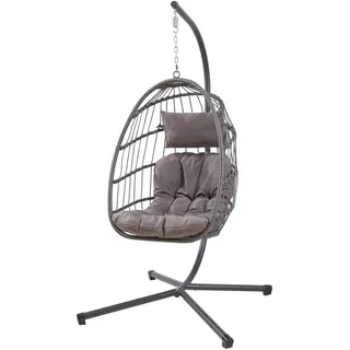 [en.casa] Hängesessel Edeng mit Gestell 196x110x95 cm Grau