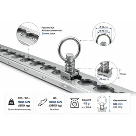 Preiswert & Gut 10x Airlineschiene Fitting 1 Zoll 25,4mm Zurröse Airline Schiene SWL/WLL daN 900