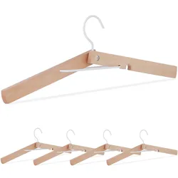 Relaxdays Kleiderbügel, 5er Set, Holz, klappbare Bügel, kragenschonend, B: 44 cm, stabile Holzkleiderbügel, natur/weiß