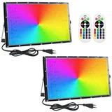 Eleganted LED RGB Strahler Außen 150W,2pcs Superhell LED Fluter Flutlicht mit Stecker Baustrahler Scheiwerfer IP65 Wasserfest Aussenstrahler für Hof Garten Garage Sportplatz