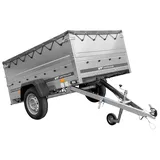 PKW-Anhänger 200x125 UNITRAILER GARDEN 201 KIPP mit Bordwandaufsatz, grauer Flachplane und Flachplanenträger