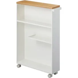 Yamazaki 4306 TOWER Halbgeschlossener Aufbewahrungswagen, weiß, Metall, Echtholz,Buche, 13x68x47 cm, Badezimmer, Badezimmerregale, Badregale