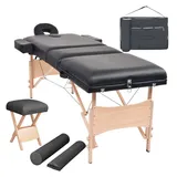 vidaXL Massageliege 3-Zonen mit Hocker Klappbar 10 cm Sitz Schwarz