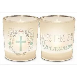 La Vida Windlicht+Teelicht 6x6cm Für Dich Kommunion Kreuz in Geschenkpackung Geschenk