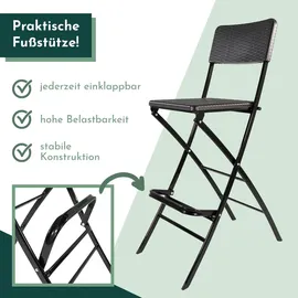 Lemodo Barhocker mit Lehne, klappbare Barstühle als 2er Set, Küchenhocker Sitzfläche in Rattanoptik