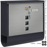 monzana Briefkasten Schwarz/Silber Stahl 30,5x10x33,5cm
