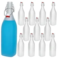 Mambocat 12er Set Vierkant-Bügelflaschen Swing 1L Frozen-Glas Essig Öl