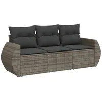 vidaXL 3-tlg Garten-Sofagarnitur mit Kissen Grau Poly Rattan Modell 1