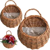 Wedhapy Hängekorb zum Aufhängen, 2 Stück, natürlicher Rattan-Übertopf, Vintage-Wandkorb, Aufbewahrungspflanze, Rattan-Wand-Blumentopf für Pflanzen, Farbe