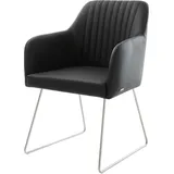 DELIFE Polsterstuhl Greg-Flex, Kufengestell Edelstahl Echt-Leder Schwarz Taschenfederkern schwarz 56 cm x 85 cm x 60 cm