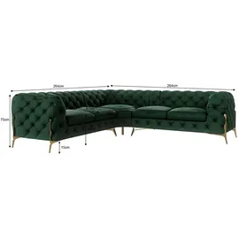 s-style möbel - Chesterfield Ecksofa Nova mit Goldene Metall Füßen aus Flasche Grün Samtstoff, B/T/H: 264 cm/ 264 cm/ 75 cm - Grün