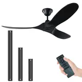 Holz Großer Deckenventilator im Freien, 177cm Schwarz Deckenventilator FüR Den Innen- Und AußEn deckenventilator Ohne Beleuchtung, 1/4/8 Zeitbestimmung, Sommer Winter Modus,für Terrasse/Veranda