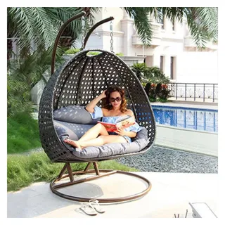 purehaven Hängesessel für 2 Personen 145x120x202 cm Rattan-Kunststoffgeflecht