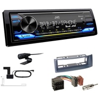 JVC KD-X472DBT 1-DIN Digital Autoradio mit Bluetooth DAB+ inkl. Einbauset für Renault Megane I Megane Scenic dunkelgrau