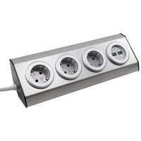 McPower Tischsteckdose Premium Edelstahl, 3-fach, 2x USB,
