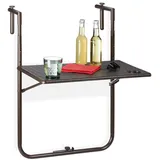 Relaxdays Balkonhängetisch klappbar, 3-fach höhenverstellbar, Rattan-Optik, wetterfest, Tisch BxT 59,5 x 36 cm, braun
