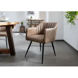 Massivmoebel24 Esszimmerstuhl Iron Label Stuhl Echtleder beige/braun