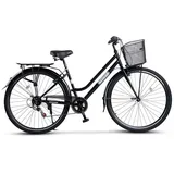 CARPAT SPORT Cityrad 28 Zoll City Fahrrad Damenfahrrad mit Korb, 7 Gang Shimano, Hollandrad, 7 Gang Shimano, Citybike V-Bremsen Damen schwarz