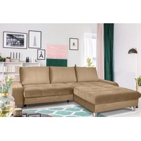 Fun Möbel Couchgarnitur MAXIME Sand mit Schlaffunktion Ottomane Rechts