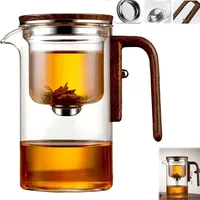 Enchantipot MagicTeaPot,Wassertrennung Glas-Teekanne mit Holzgriff, Enchantipot Magic Pot Press Control Magic Tea Pot für losen Tee, Hexerei Teekanne (900 ml)