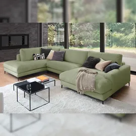 KAWOLA Sofa CARA Wohnlandschaft U-Form Cord olivgrün Longchair rechts