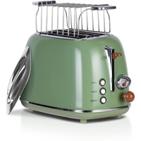 Wiltal Toaster Retro 2 Scheiben 6 Einstellbare Bräunungstufen,Edelstahl mit hochwertige Brötchenaufsatz Aufwärmen-Auftauen-Abbrechenfuktion,Countdown-Anzeige,Schnell-Toast-Technologie (grün)