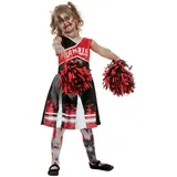 Smiffys Zombie-Cheerleader-Kostüm, Rot, mit Kleid & Pompons