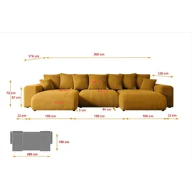 altdecor Eckcouch U-Form mit Schlaffunktion 3-Sitzer Gelb