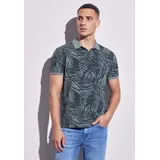 STREET ONE MEN, Herren, Gr. L (42), blau (dusty blau), Web, 100% Baumwolle, bedruckt, normal normal, V-Ausschnitt, Bündchen, Shirts T-Shirt, aus reiner Baumwolle