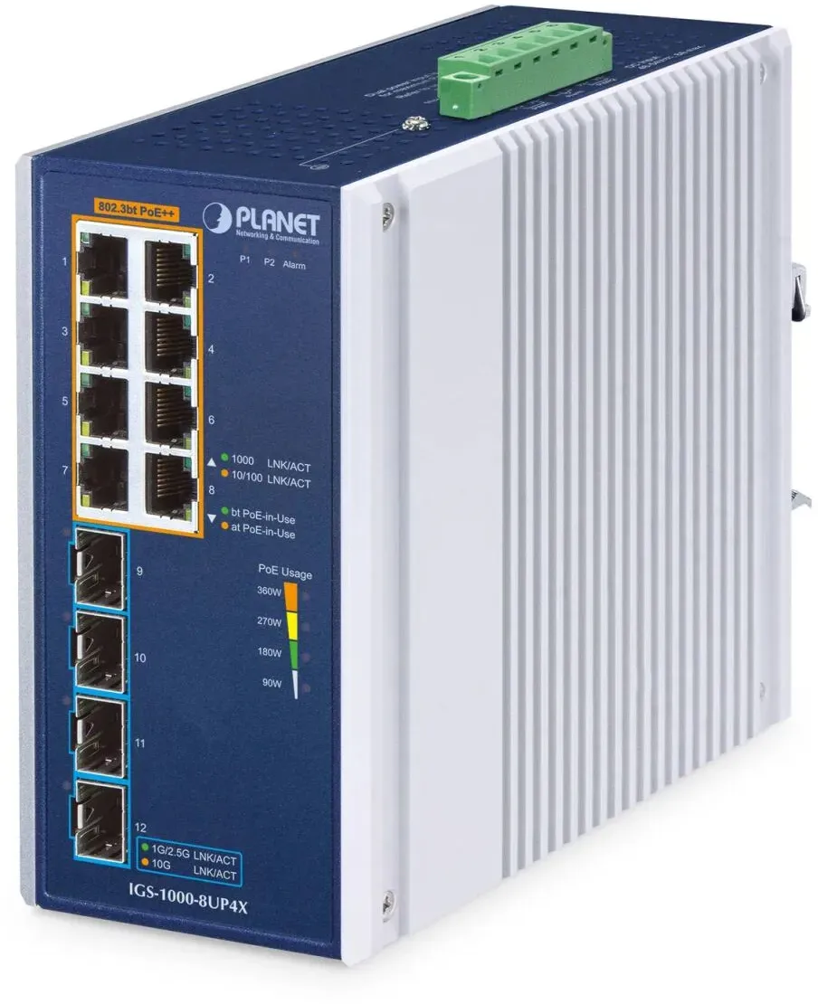 PLANET IP30 Industrial 8-Port Unmanaged Gigabit Ethernet (10/100/1000) Aluminium, Blau