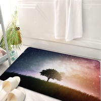 Badematte rutschfeste Badezimmermatte Super saugfähiges Wasser,Space Single Tree im Feld von Meadow Valley mit Stars Universe Display .Magenta Blue,einfach zu reinigen und zu trocknen Badezimmermatten