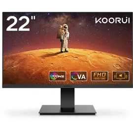 KOORUI 22 Zoll Gaming Monitor mit integrierten Lautsprechern, 100Hz, 1080p Bildschirm Aufhängbar, Rahmenlos, HDMI, Neigungsverstellbar, Augenpflege, VESA-Wandmontage Schwarz