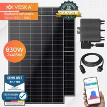 veska Balkonkraftwerk 830 W / 800 W Photovoltaik Solaranlage Steckerfertig WIFI Smarte Mini-PV Anlage 800 Watt genehmigungsfrei, Schwarz