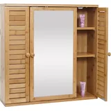 Mendler Spiegelschrank HWC-B18, Badspiegelschrank Hängeschrank, 3 Regalböden 3 Türen Bambus Spiegel 60x60x15cm